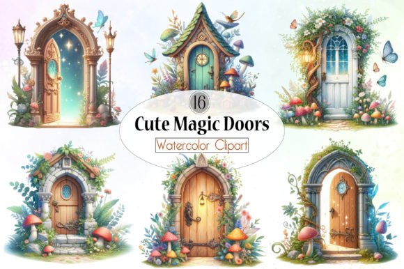 Cute Magic Doors Watercolor Clipart: Practical Applications for Whimsical Design