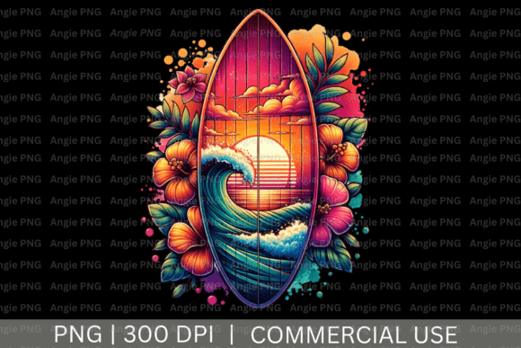 Enhancing Creative Projects with Summer Sunset Surfboard PNG Clipart