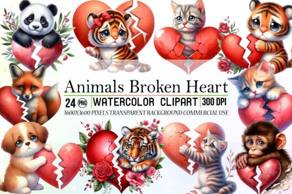 Evaluating Animals Broken Heart Sublimation Clipart for Commercial and Personal Projects