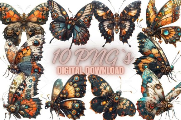 Integrating Steampunk Butterfly Clipart, PNG 5S-48 into Modern Visual Design Projects