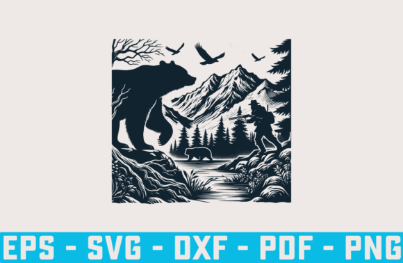 Mastering Nature-Themed Design with the Runing Bear Mountains Silhouette File