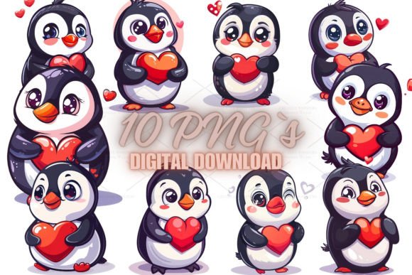Penguin with Heart Clipart PNG 4S-36