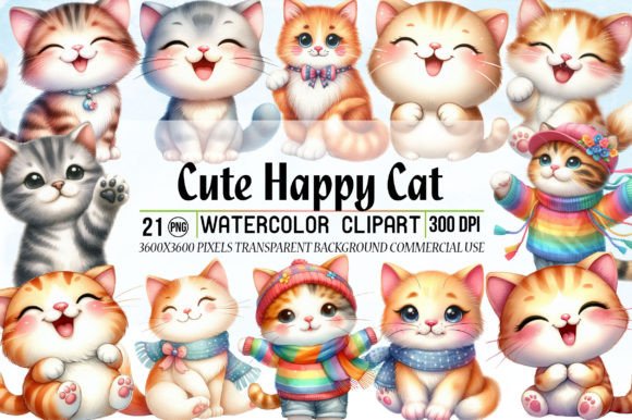 Watercolor Cute Happy Cat Clipart: Elevating Modern Visual Communication
